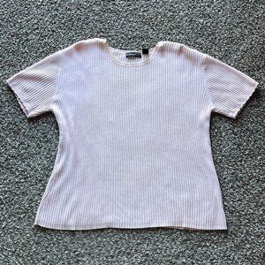 Vintage Harolds Pink Ribbed 100% Cotton Knit Top Women L 90s Quiet Luxury Dainty